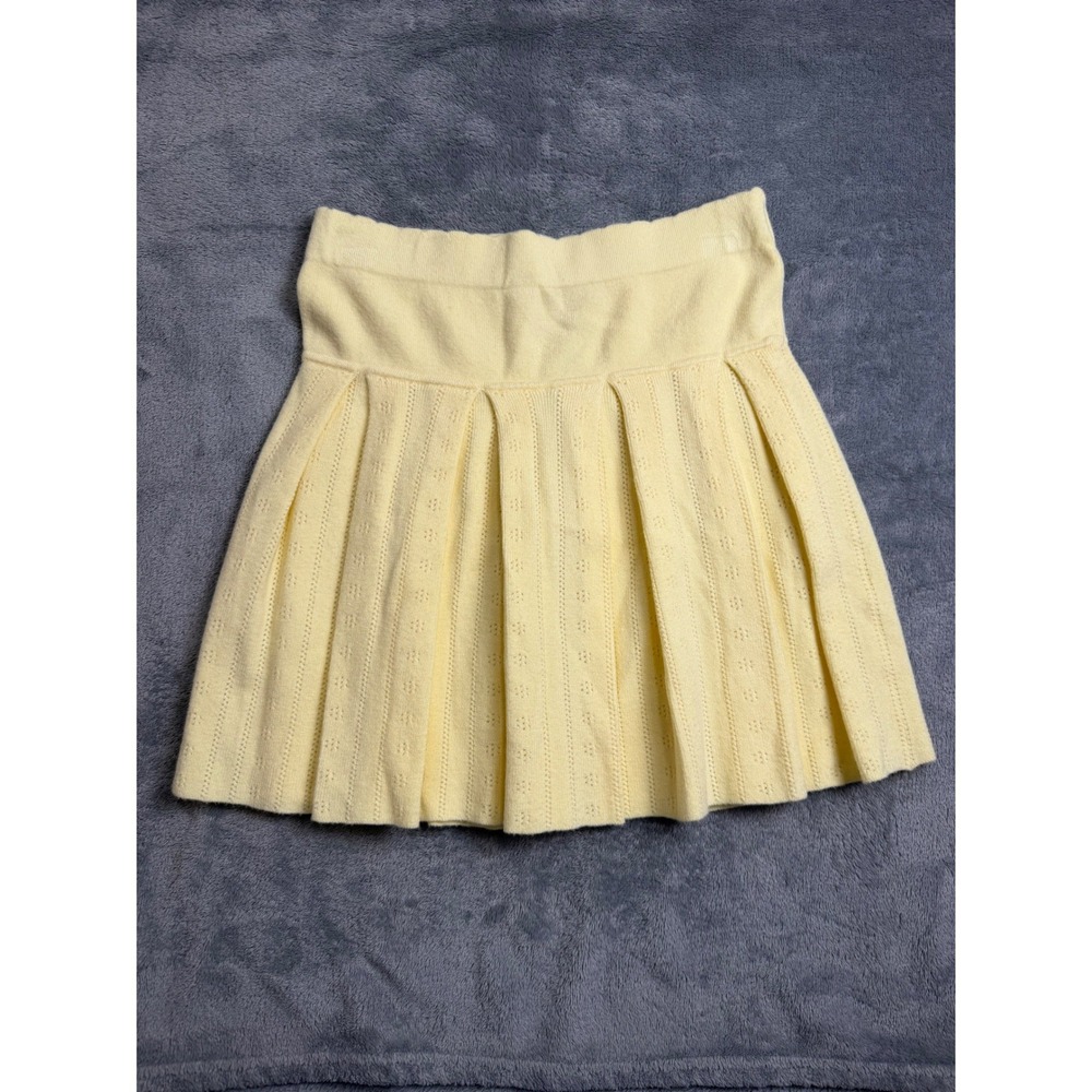 Butter Yellow Knit Pointelle Skirt High Waist Coquette Balletcore Cottagecore XS